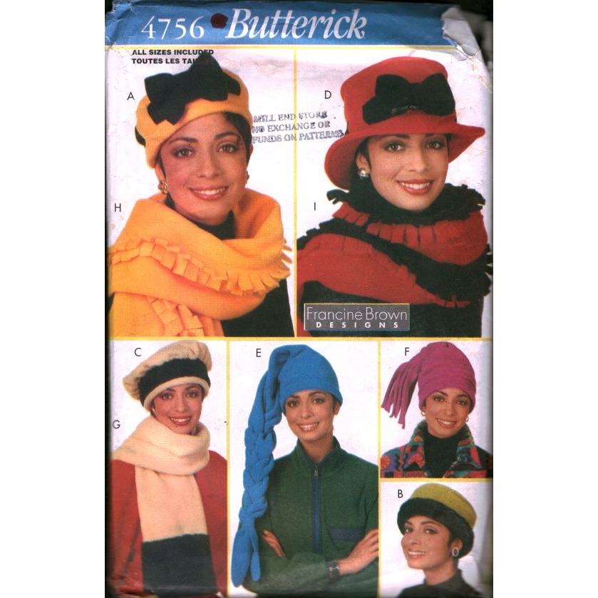 Butterick 4756 Francine Brown Designs Misses Hats And Scarves Sewing Pattern